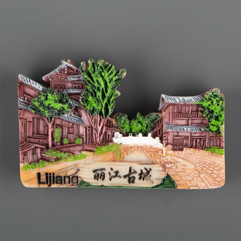 Lijiang Yunnan China Tourism Dali Shangri La 3D Magnetic Refrigerator Sticker Resin Hand Drawn Magnetic Sticker