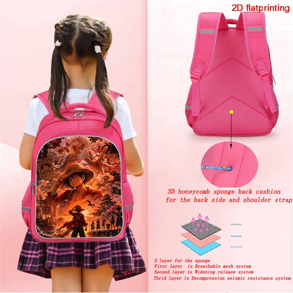 One Piece Mochila 16-Inch Cartoon Pink Lightweight Durable Children's School Backpack Ideal Gifts For Boys And Girls Ages 6-10