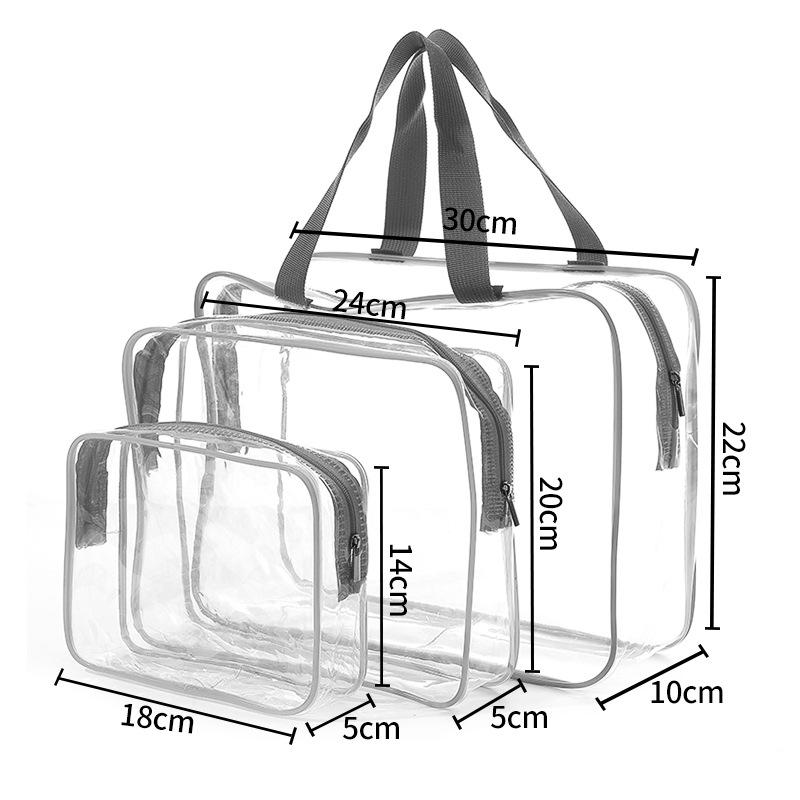 Portable 3-Piece PVC Transparent Cosmetic Bag Set – Large Capacity Waterproof Travel Toiletry Organizer