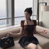 New Summer Mesh Square Neck Short Sleeve Neck Slim Skinny Bottom Shirt Front Shoulder T-Shirt Top Women's Clothing