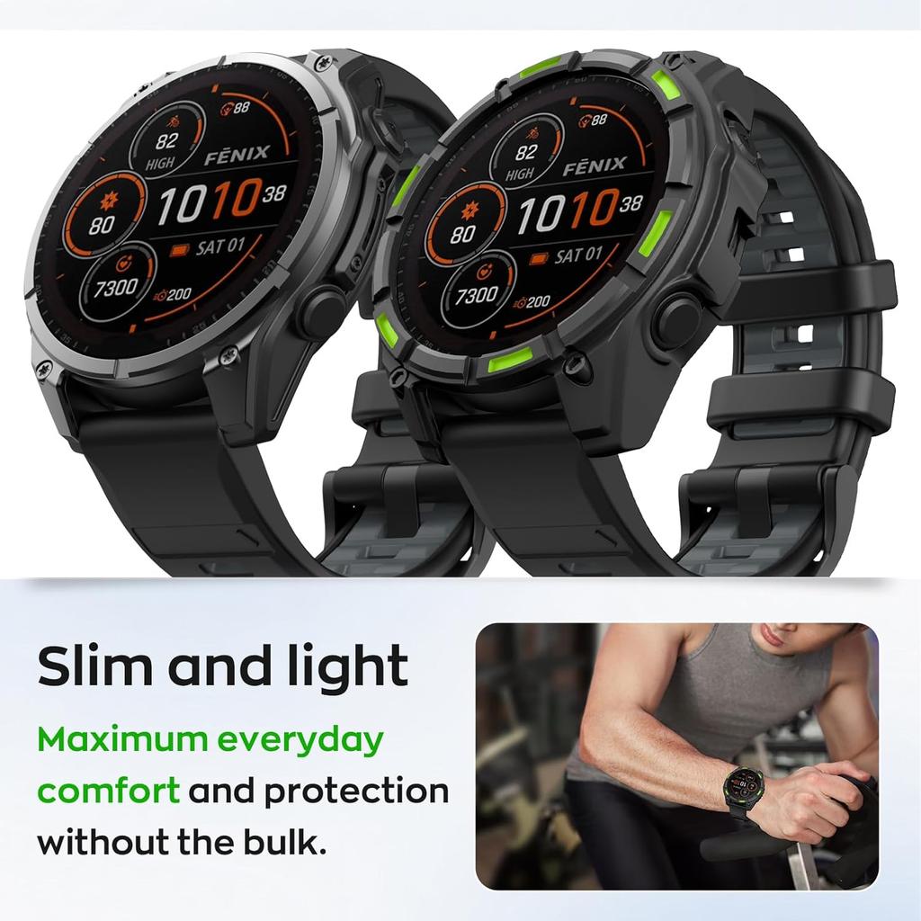 Case Compatible with Garmin Fenix 8 51MM Cover Soft TPU Bumper Rugged Shock Proof Protective Shell for Garmin Fenix 8 51MM Watch Case(Black Green)