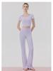 Women's Cooling Yoga Suit: Short Sleeve Top with Built-in Bra & Draping Tie-up Micro Flare Pants Set
