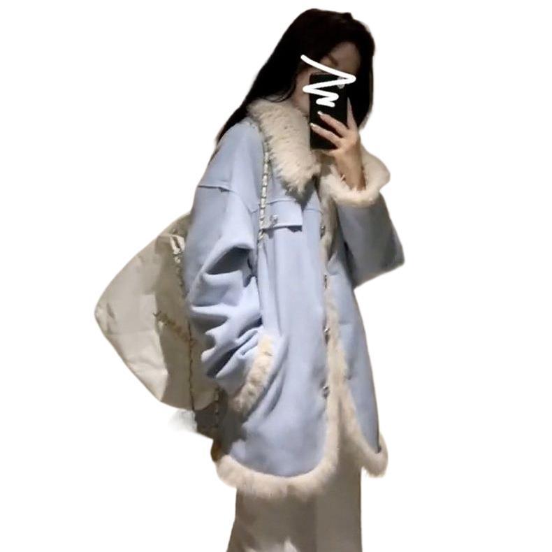 Women's 2025 Korean Lambswool Coat - Autumn/Winter Velvet-Lined Thick Jacket