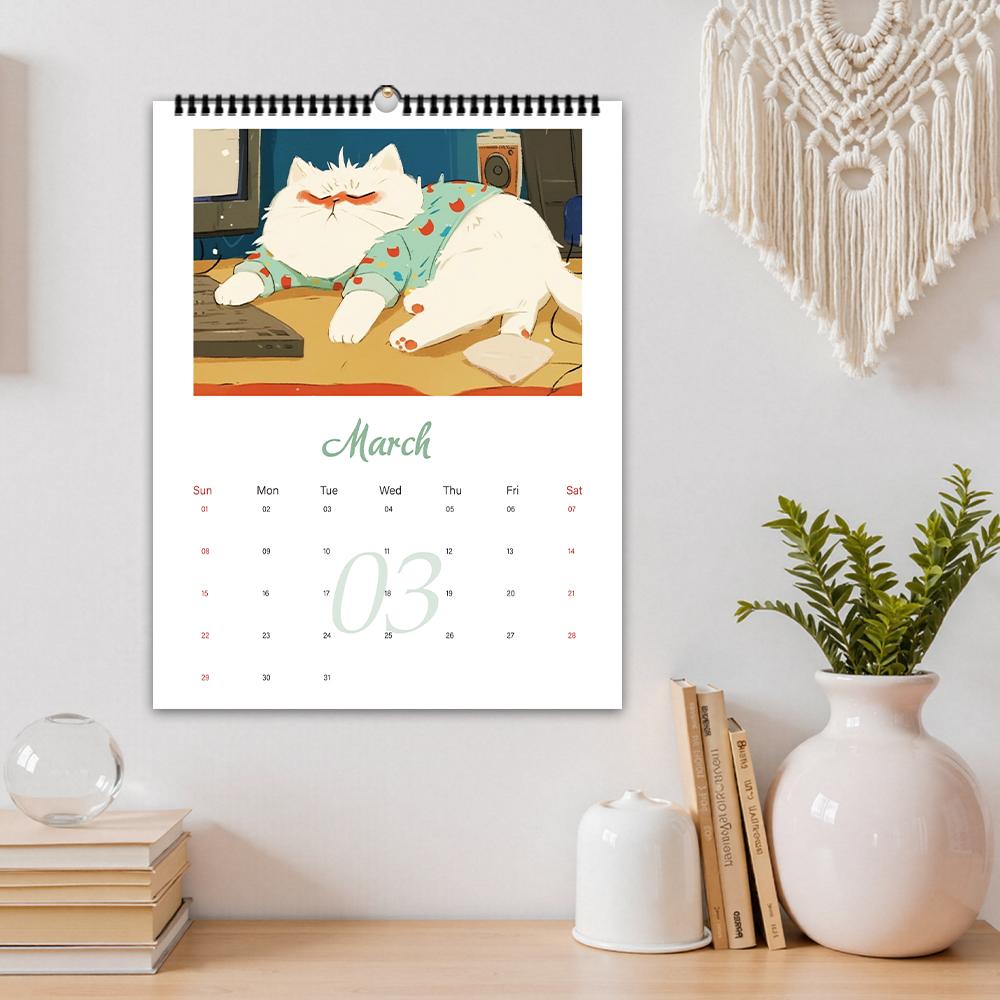 1pc 2026 Wall Calendar, Cartoon Hand-Drawn Cat Theme, 12 Beautiful Designs, Perfect Gift for Birthdays, Christmas, New Year