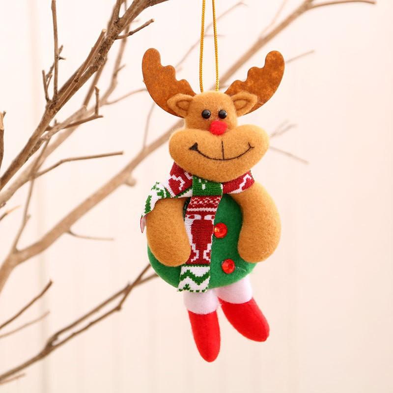 Christmas Themed Decorations Ornaments Fabric Santa Claus Reindeer Figurines Little Bear Snowman Hanging Decorations Pendant