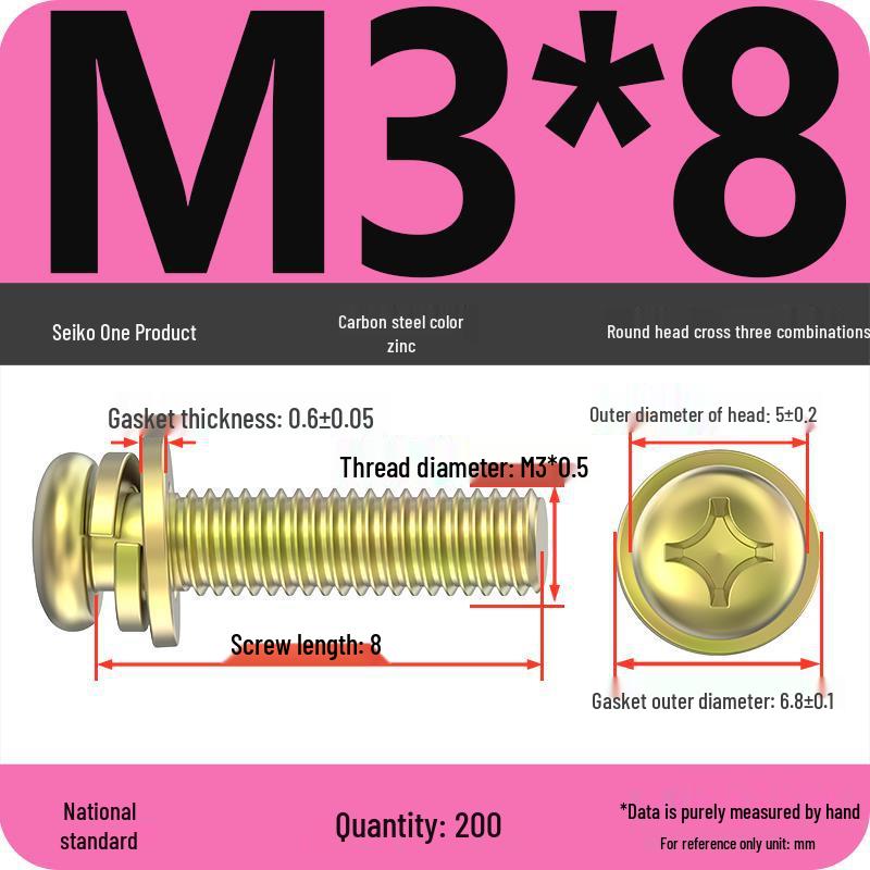 Nickel-Plated Phillips Pan Head Screw with Washer, M2-M6 Thread