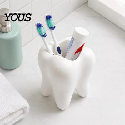 To Clean Toothbrush Holder Holder, 3D Printed Tooth Shape Storage Organizer, Wide Bathroom Mouth Large Capacity Pen for Desk Shaped