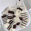 Women's Coffee Striped Bear Embroidery Mid-Calf Slouch Socks - Cute Cartoon Style