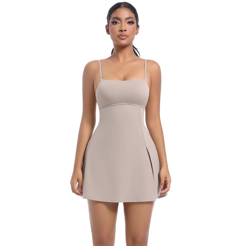 Anti Glare Base Sports Dress With Chest Cushion, Breathable Outdoor Golf Backless Camisole, Yoga Tennis Skirt For Women