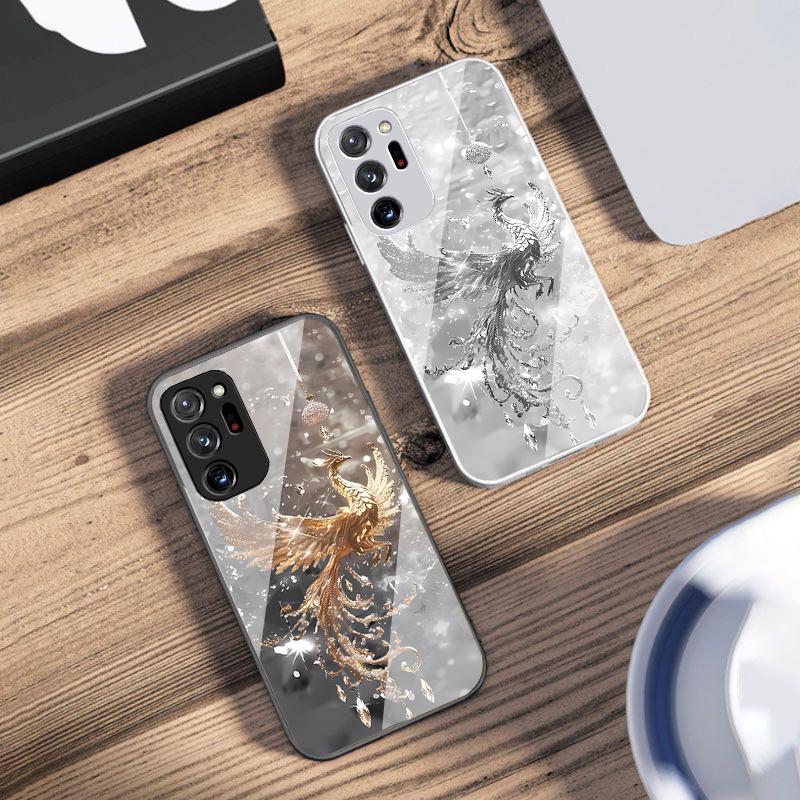 Broken Diamond Phoenix For Samsung Galaxy Note 8 9 10 PRO 20 Ultra A01 02 03 Core 04E 4G 12 13 5G Tempering Glass Phone Case