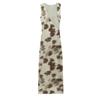 2025 Spring Women's European & American Fashion Pleated Print Sleeveless Midi Dress