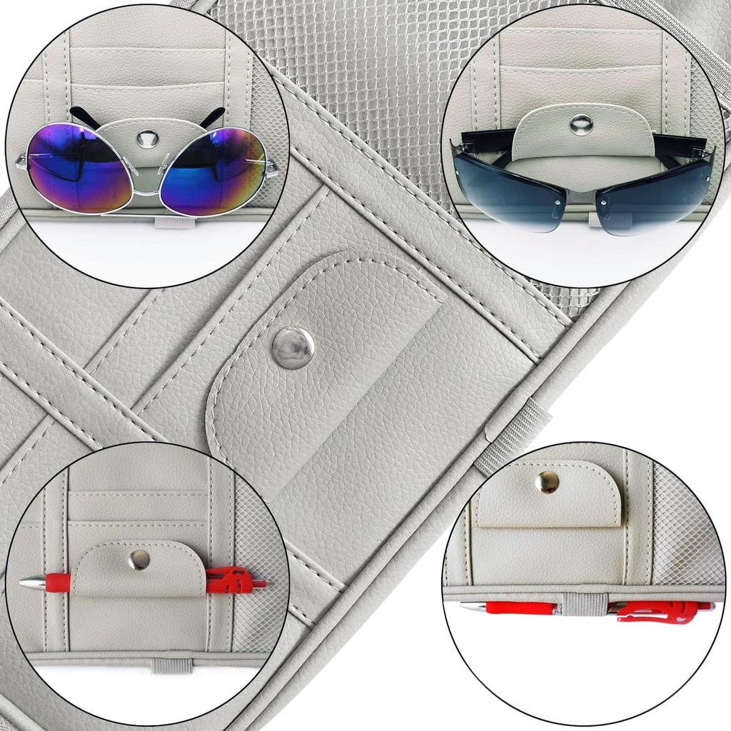 Da By Car Sun Visor Organizer, Multi-Pocket Visor Organizer Storage Pouch For Cars, SUVs & Trucks With Double Zippers, Elastic Bands & Glasses Clip -