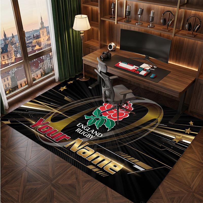 Tappeto in Velluto di Cristallo Personalizzato Rugby Inghilterra, Tappeto Morbido Antiscivolo con Testo Nome Personalizzato per Soggiorno Camera da Letto