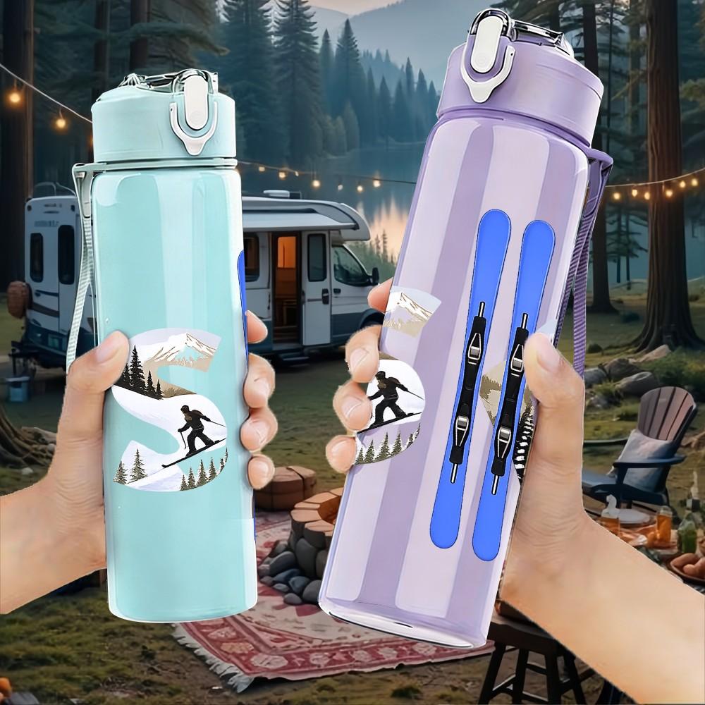 1PC Ski Sport Winter Equipment Print 750ml Color Plastic Sports Water Bottle Leakproof Flip Straw Lid Suitable for Sports Office Home Use