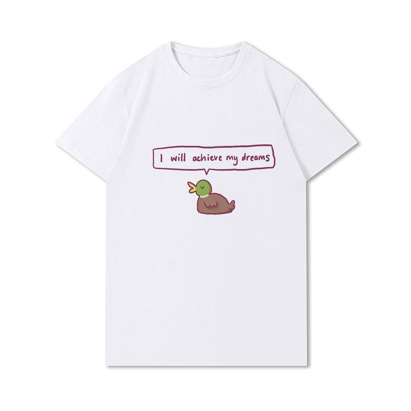 Letní trička větší velikosti pro ženy Whisling Duck Potištěné Neformální tričko s krátkým rukávem Topy 100% bavlna Oversize O Trička s výstřihem