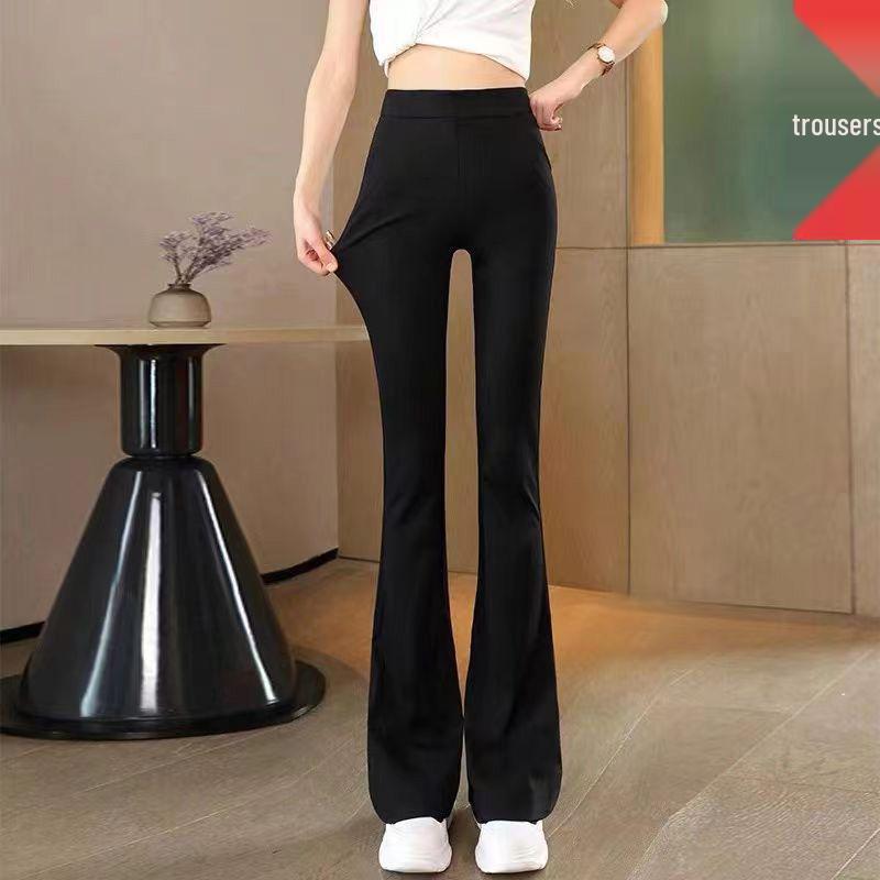 **Women's High Waist Black Micro Flare Pants - Slimming, Petite, Elastic, Stretch, Summer Style for the Middle East**