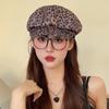 Y2K Leopard Print Octagonal Hat Polyester Peaked Cap Cute Women Beret  Ladies