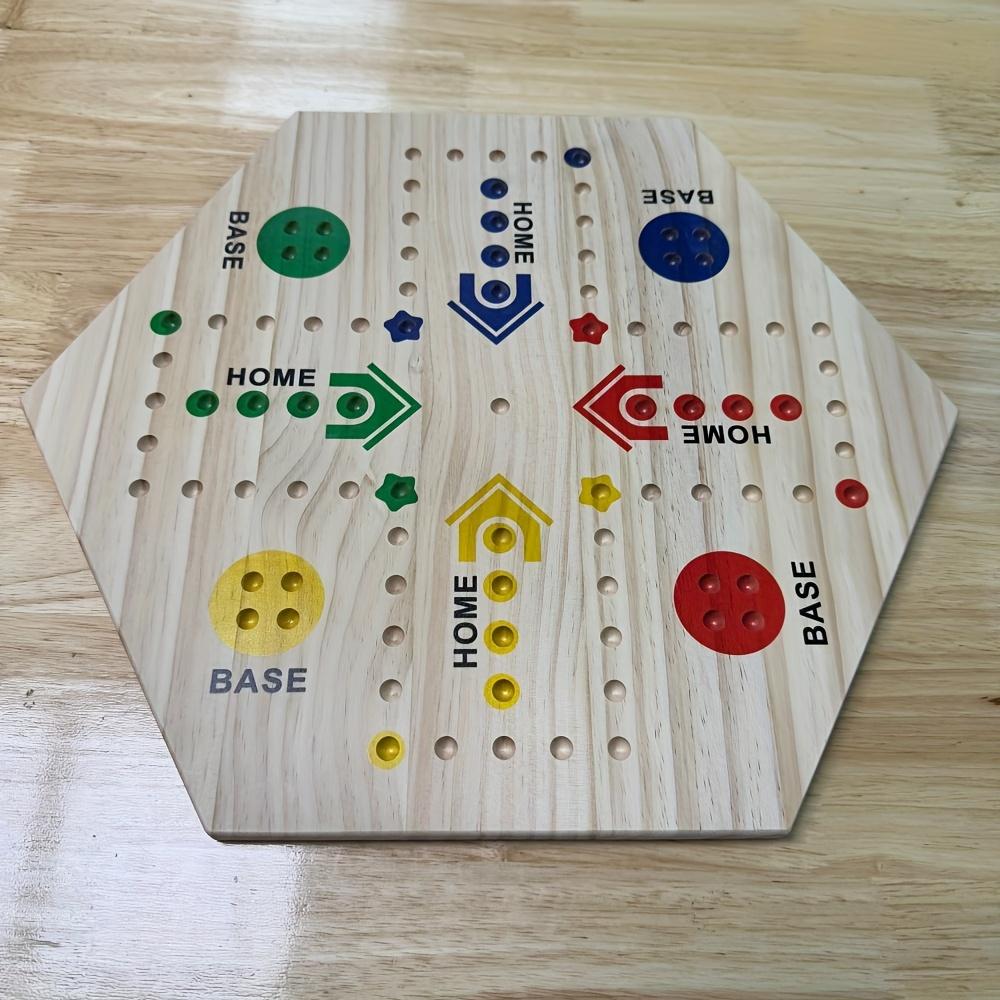 A High Quality Wooden Double Sided Board Game, Flying Chess Track Chessboard Party Game, for 4-6 Players, with 6 Colors 24 Marbles + 6 Dice