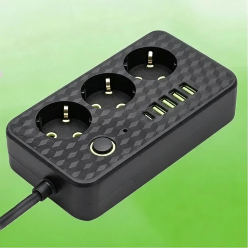 EU Plug Power Strip Multi AC Outlets Socket 2 Meters Extension Cord Overload Protection for Home Office