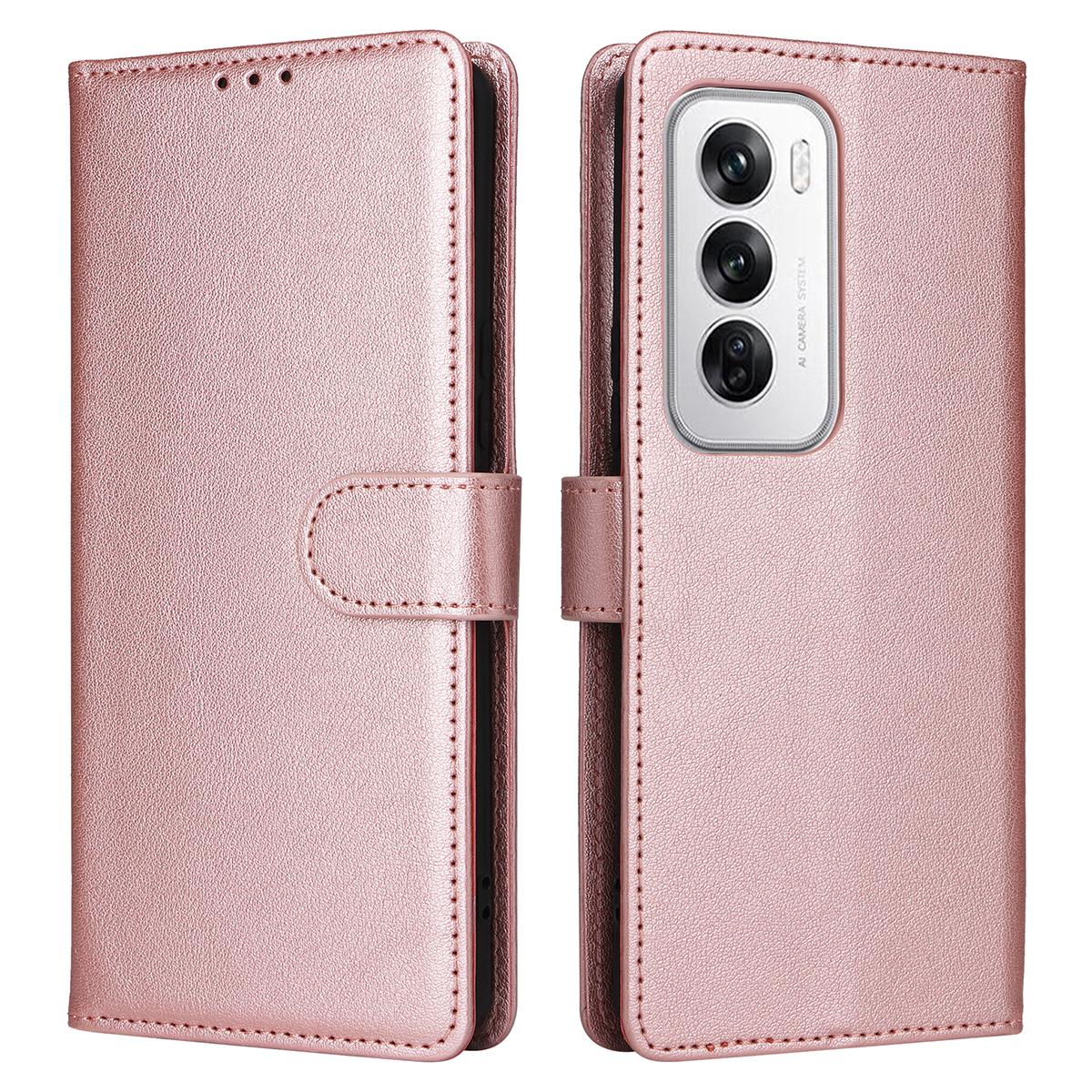 

Для Oppo Reno12 Pro 5G (Глобальний) Чохол Гаманець Підставка Перегляд Штучна Шкіра Чохол для Телефону Rose Gold