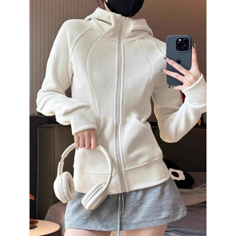 Podzim Zima Jednobarevná Ležérní Módní Mikina na Zip Ženy Sametový Jednoduchý Vše-kombinovatelný Kardigan kabát Top