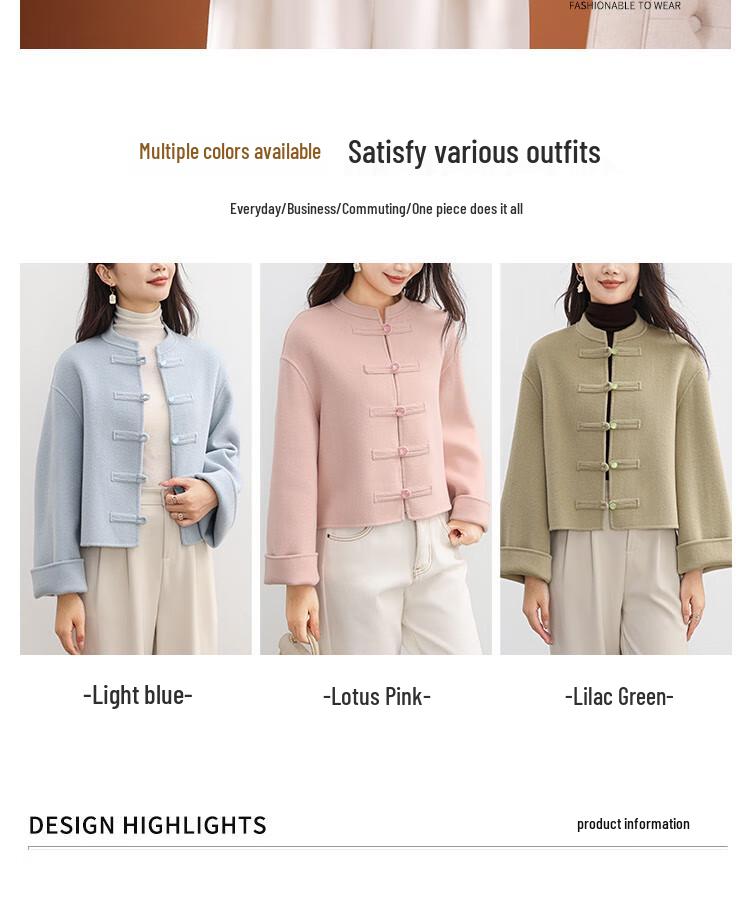 Fanzhen Women's Petite 100% Wool Short Chinese Style Coat