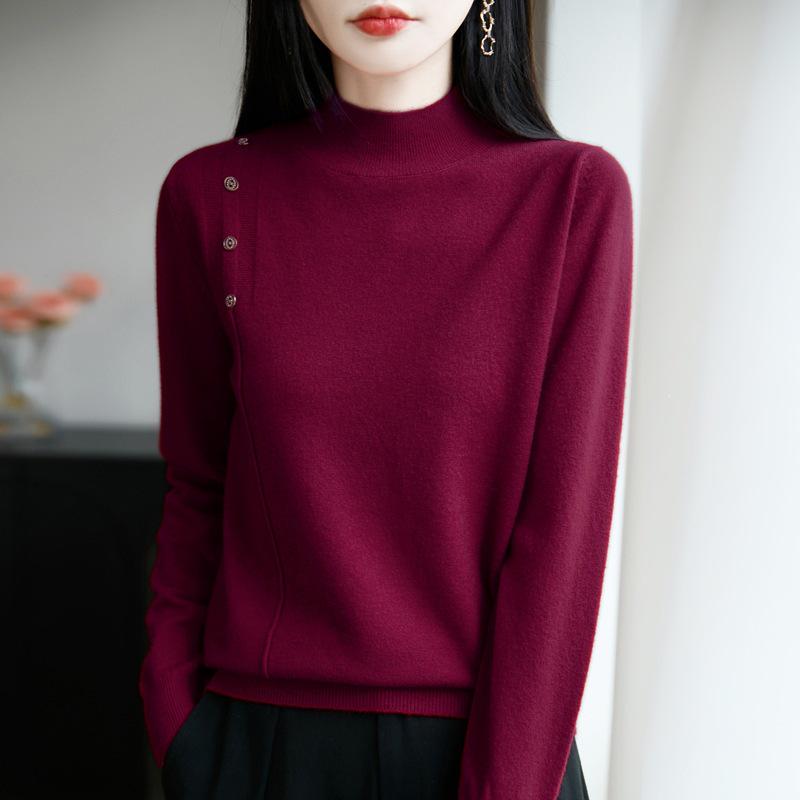 Autumn 2026 Women's Knitwear: Plush Long Sleeve Half-High Neck Pullover Sweater
