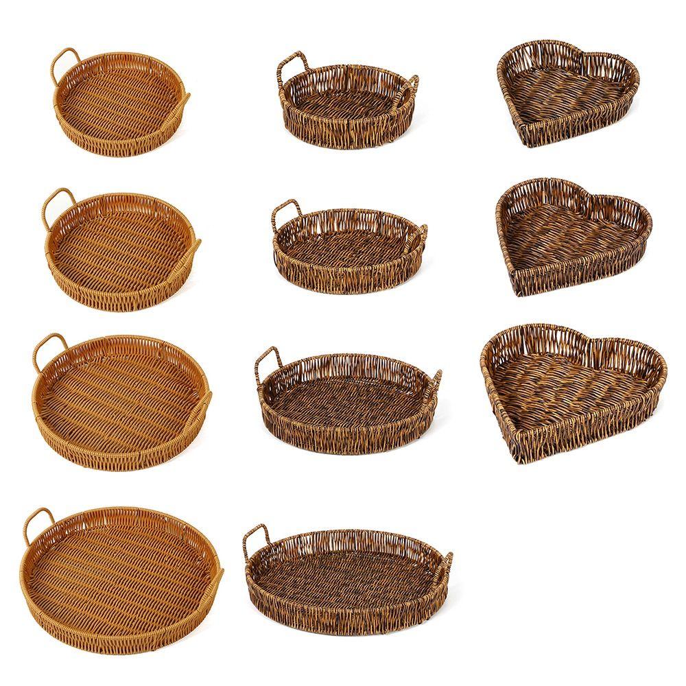 1Pcs Round Shape Storage Tray Breakfast Bread Food Plastic Rattan Threads Basket