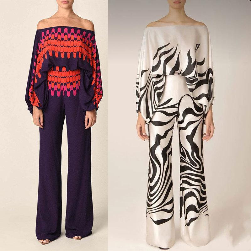 Europäisches und Amerikanisches Damen-Oberteil mit weiten Fledermausärmeln und Weitbein-Hosen-Set