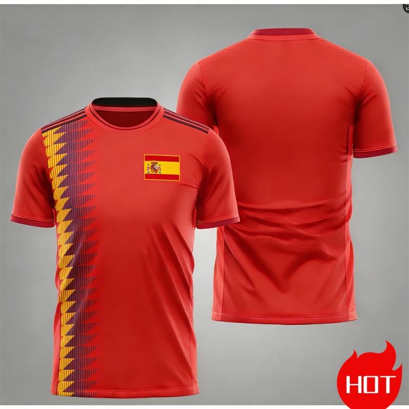 Men's Maillot Football T-shirts Summer Spanish Jersey T-shirt Spanish Flag Outdoor Sports T-shirt Breathable Round Neck T-shirts
