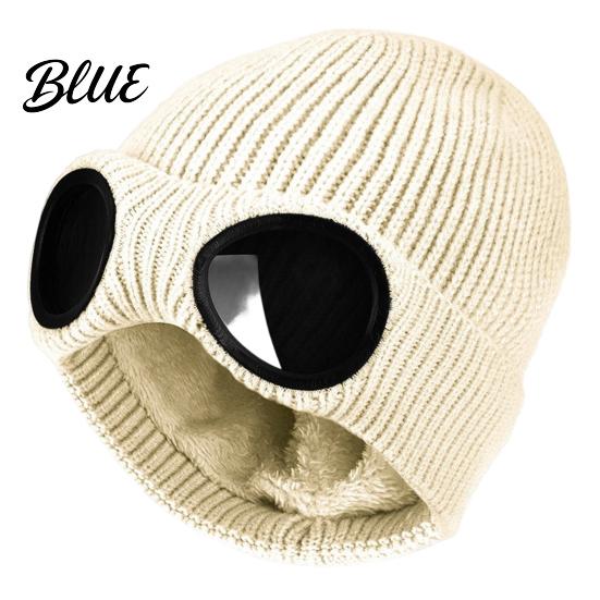 Caldo Berretto Morbido in Acrilico Lavorato a Maglia con Occhiali Unisex Cappello Invernale Foderato in Pile Antivento Termico Cuffia per Ciclismo Sci Moda da Strada