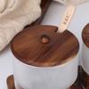 KKC Glass Condiment Storage Container with Wooden Stand and Storage Airtight Spice Storage Spoon, Container, Container, Sugar, Salt,