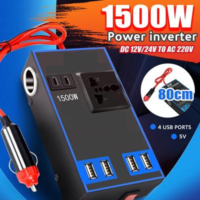 Car Power Inverter Cigarette Lighter Socket Quick Charge 12V/24V To 220V Car Splitter with 4 USB Ports 1500W