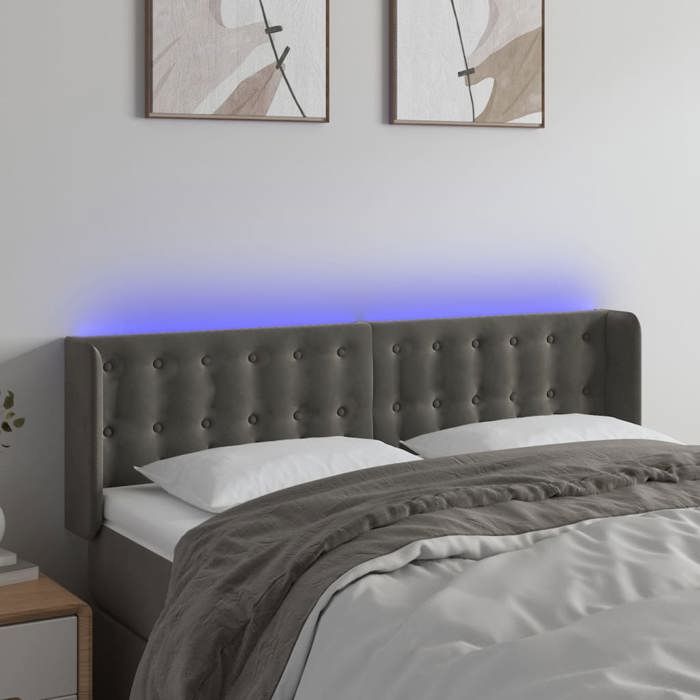 VidaXL Tête de Lit à LED Meuble de Chambre à Coucher Accessoire de Lit Double Tête de Cadre de Lit Intérieur Gris Foncé 3123719