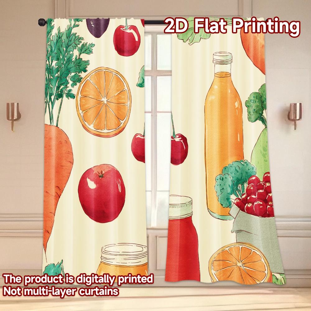 Set Of 2 Flat Printing Curtains Without Rod Fresh Market Ingredients Valentine Is Day Festival Creative Fabric Curtain Polyester