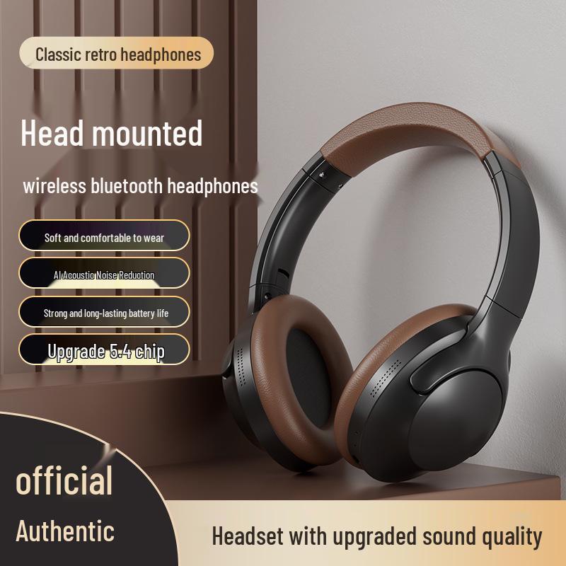 

American Retro Over-Ear Wireless Bluetooth Headphones with Long Battery Life - Universal Stereo Headset for Mobile Phones. коричневий/чорний