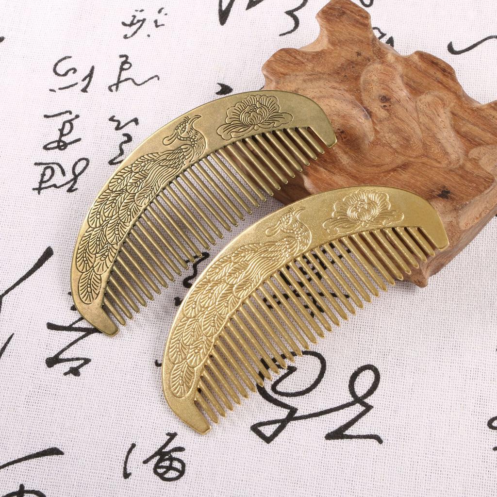 Retro Chinese Style Brass Comb Phoenix and Lotus Pattern Decorative Ornaments Dressing Table Decorations Wedding Gifts