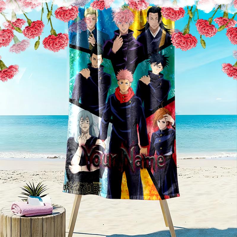 Name Custom Jujutsu Kaisen Print Beach Towel, Large Soft Quick Dry Towel for Beach Camping Swimming
