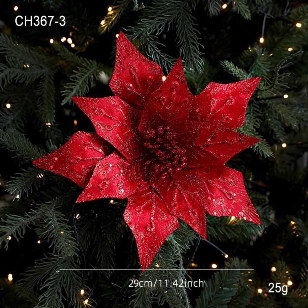New 29CM Artificial Poinsettia Flower Gold Red Glitter Sparkling Simulation Flowers Sequins DIY Christmas Flower Home Decoration