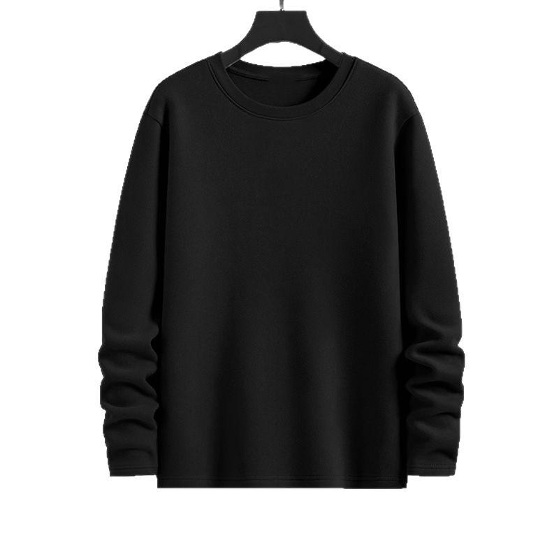 Men's Fleece-lined Double-sided German Velvet Warm Round Neck Long Sleeve Base Layer - Versatile Solid Color Innerwear for Autumn/Winter 2026.