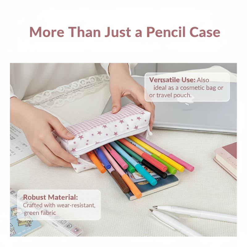 Multi-Functional Striped Polka Dot Pen Bag Handheld Large Capacity Pencil Case Stationery Pouch Back To School