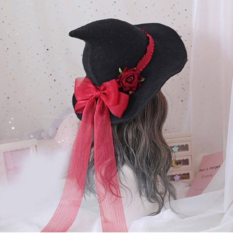 Halloween Lolita Witch Hat Rose Big Bow Gifts Dress Party Witches for Head Ornam