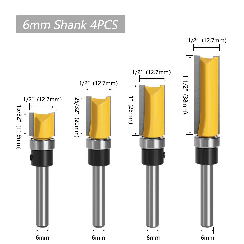 1/4" Shank Double Bearing Straight Trim Router Bit for Woodworking