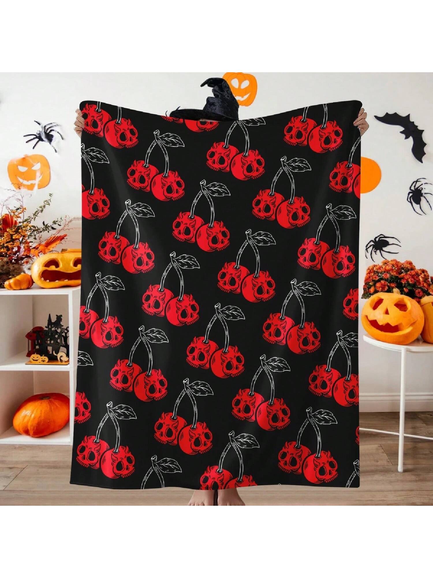 

1 шт. 1 шт. Хэллоуин Череп Орхидея Флисовое Одеяло, Ужасающее Одеяло с Принтом Черепа в Форме Вишни, Теплое Маленькое Покрывало для Сна 75X95CM серый