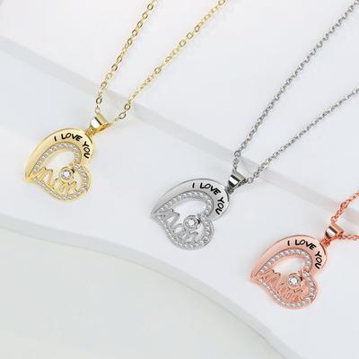 Mom Heart Shape Mom Love Necklace Inlaid Zircon Neck Chain Collarbone Chain Mother's Day Gift