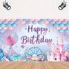 Cartoon Mermaid Themed Photography Backdrop Polyester Party Hanging Banner  Baby Shower