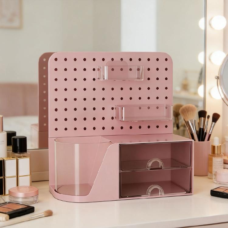 Plastic Desk Storage Container With Pencil Box Drawers And Pegboard For Pens Marker Art Supplies Cosmetic Tool Storage