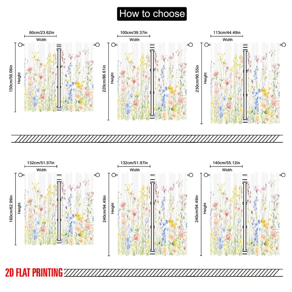 Plane Printing Curtain Popular Floral Symphony Versatile Polyester Fabric Without Rod Holiday Use Living Room Set Of 2 Made Washable Area Ready