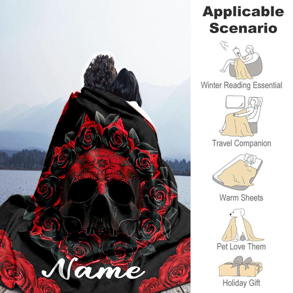 Skull Flower Customize Text Blanket Throw Customizable Blanket Durable Comfort Versatile for Couch Office Picnics Living Room Four Seasons Universal