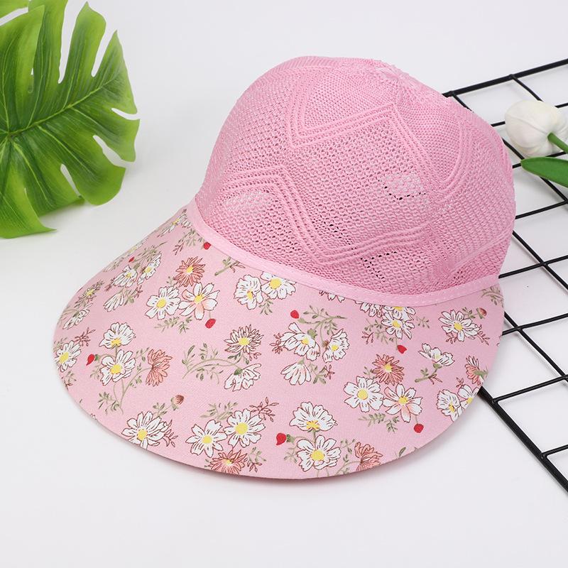 Summer floral mesh women's beach visor, tea picking, cycling, outdoor large extension visor, knitted adult hat